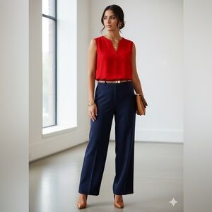 Adrianna Papell Red Sleeveless V-Neck Blouse - Size L - Chic & Professional